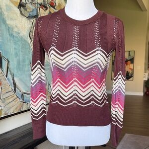Vintage 70s Offspring Trisha Sayad Chevron Pointelle Knit Sweater Rare Find